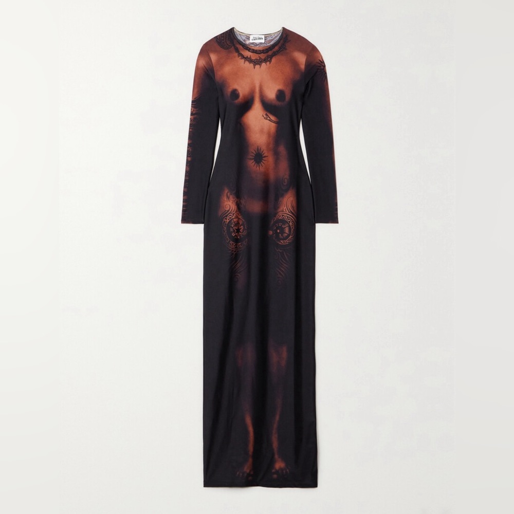 JEAN PAUL GAULTIER
Printed Long Sleeve High Neck Dress in Brown